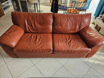 Annonce Ensemble CANAPE CONVERTIBLE FAUTEUIL cuir fauve bon état Roques