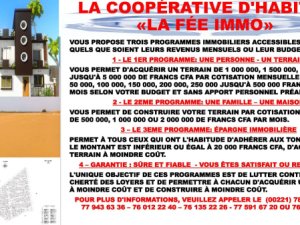 Annonce Vente COOPéRATIVE D&#039;HABITAT &amp;laquo FéE IMMO&amp;raquo Thies Sénégal