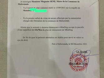 Vente MBALING TERRAIN PIED DANS L&#039;EAU M&#039;Bour Sénégal