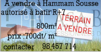 Vente 1 terrain de 800 mètres carrés hammam sousse Tunisie