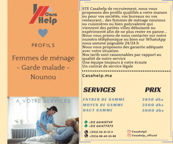 Femmes ménage Garde malade Nounou Marrakech Maroc