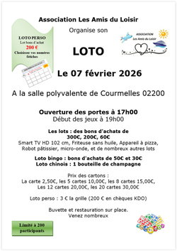 Loto Association Les Amis du Loisir Samedi 07 février 2026