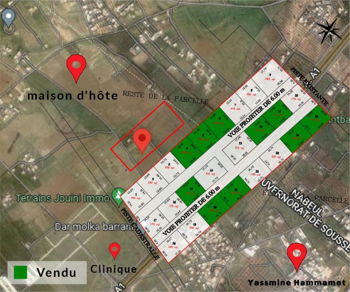 Vente Terrain constructible Hammamet Yasmine Nabeul Tunisie