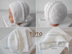 béguin ou bonnet tricot bb layette tricotée main