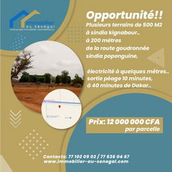 terrains 500 mètres carrés  à vendre à Sindia