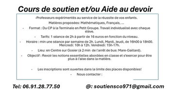 Annonce Cours Soutien Scolaire/ Aide devoir Gosier Guadeloupe