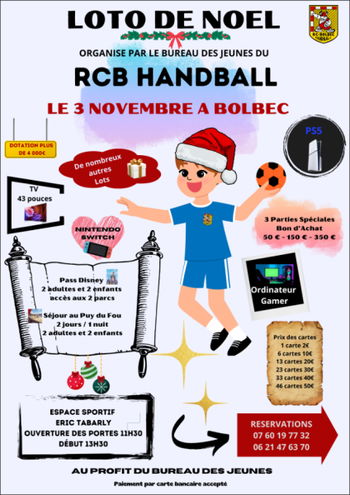 Loto bureau des jeunes RCB HandBall Bolbec Seine Maritime