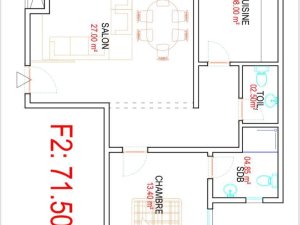 Plan d'un studio de 71 m2