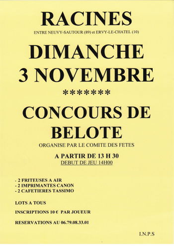 Annonce CONCOURS BELOTE -24 Racines Aube