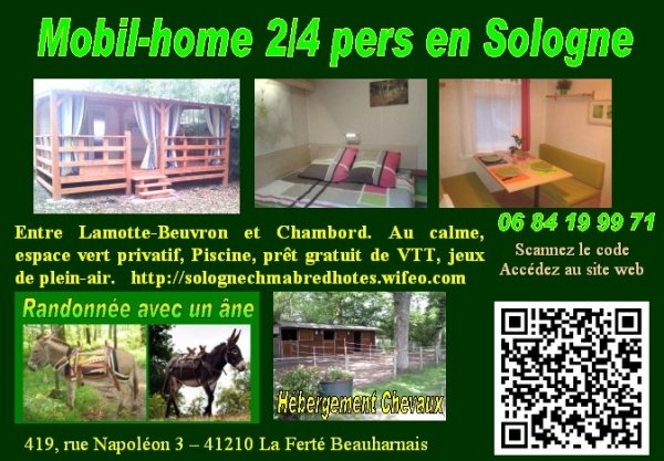 Location Mobil home Sologne près Lamotte-Beuvron Ferté-Beauharnais