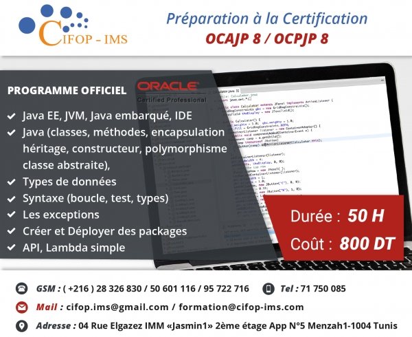 Réduction certification Java SE8 Tunis Tunisie