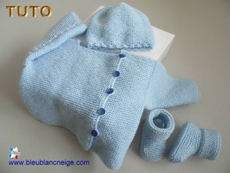 Fiche tricot bebe brassière bonnet chaussons BLEUS Brioude Haute Loire