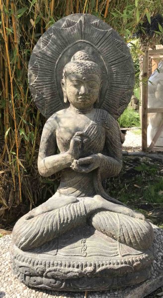 Statue Bouddha pierre auréole soleil H 70 cm Sedan Ardennes