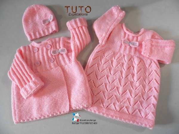 Fiche tricot modèle tricoter Veste Robe tuto bb layette laine pdf