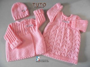 Fiche tricot, mod&egrave;le &agrave; tricoter Veste et Robe, tuto bb, layette laine pdf