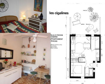 Location 2 pieces/cabine Cap d&#039;Agde Hérault