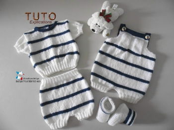 Fiche tricot modèle tricoter ensemble MARIN tuto bb layette laine pdf