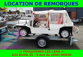 Location remorque porte voiture mini PTAC 750Kg pour voiturette buggy SSV