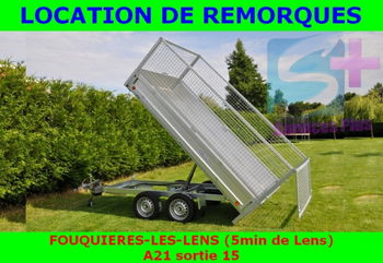 Location remorque benne basculante hydraulique grillagée 3m Lens Pas de Calais