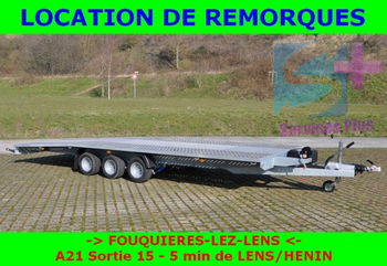 Location grande remorque plateau porte voiture plancher plein 3 essieux 6m x