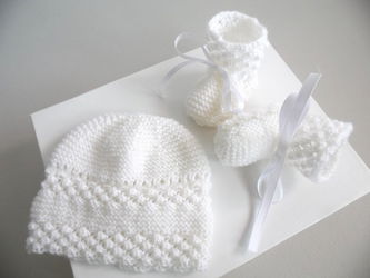 Ensemble bonnet chaussons tricot laine fait main Sète Hérault