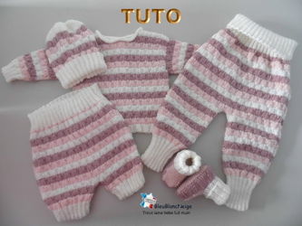 Fiche tricot ensemble bébé ROSE blanc explications photos tuto Brioude