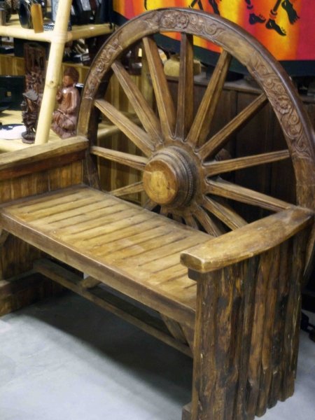 banc bois roue chariot H 125 cm Sedan Ardennes