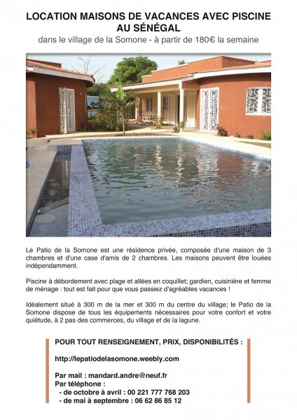 Vente 2 maison ou chambres d'hôtes Somone Sénégal