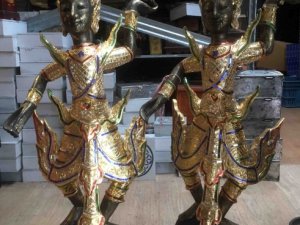 Statue danseuses Thailandaise bois doré H 90 cm Sedan Ardennes
